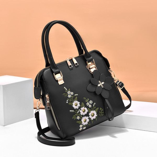 Black Floral Handbag: Chic Design, High Quality, Stylish Zipper Closure - Shop N Save