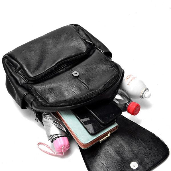 Premium Leather Backpack: Stylish, Large Capacity, Zip Closure - Shop N Save