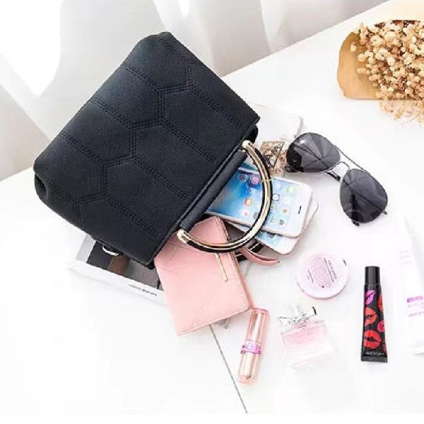 Black Embroidered Handbag: Stylish, Geometric, Tassel Detail, Zip Closure - Shop N Save