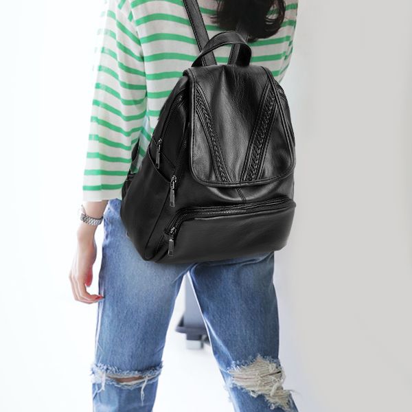 Premium Leather Backpack: Stylish, Large Capacity, Zip Closure - Shop N Save