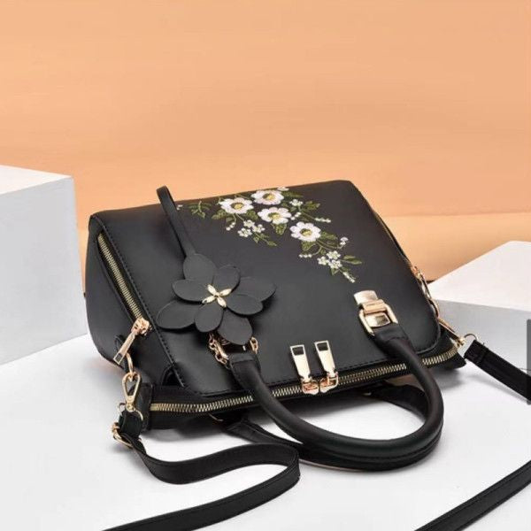 Black Floral Handbag: Chic Design, High Quality, Stylish Zipper Closure - Shop N Save