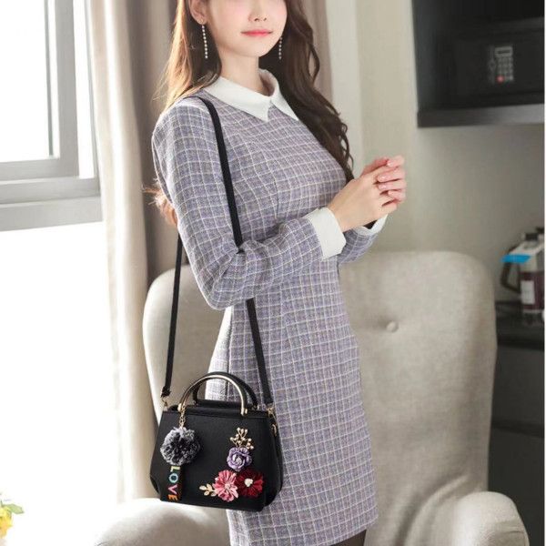 Elegant Floral Handbag: Black PU, Double Handle, Zipper Closure Chic - Shop N Save