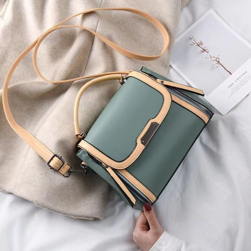 Green Contrast Handbag: Stylish, Versatile, Zip Closure, Adjustable Handle - Shop N Save