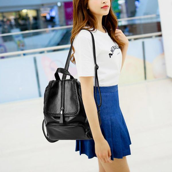 Premium Leather Backpack: Stylish, Large Capacity, Zip Closure - Shop N Save