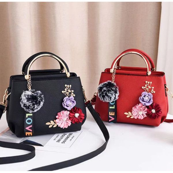 Elegant Floral Handbag: Black PU, Double Handle, Zipper Closure Chic - Shop N Save