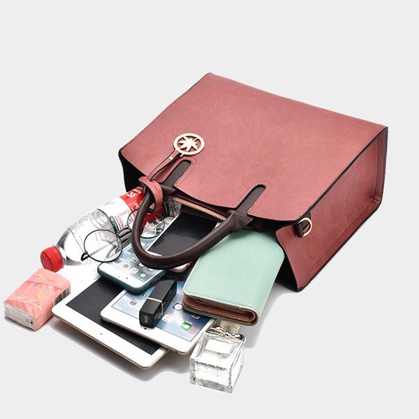 3 Pieces Zip Closure Large Capacity Women's Bag Set - pink