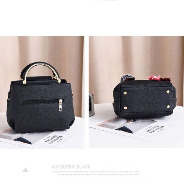 Elegant Floral Handbag: Black PU, Double Handle, Zipper Closure Chic - Shop N Save