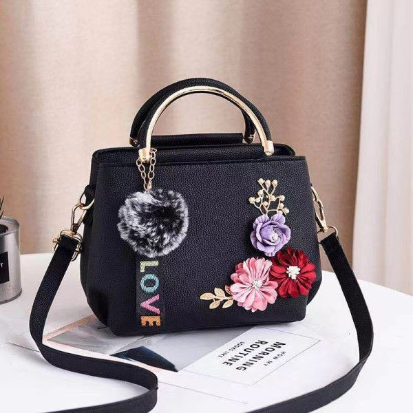 Elegant Floral Handbag: Black PU, Double Handle, Zipper Closure Chic - Shop N Save