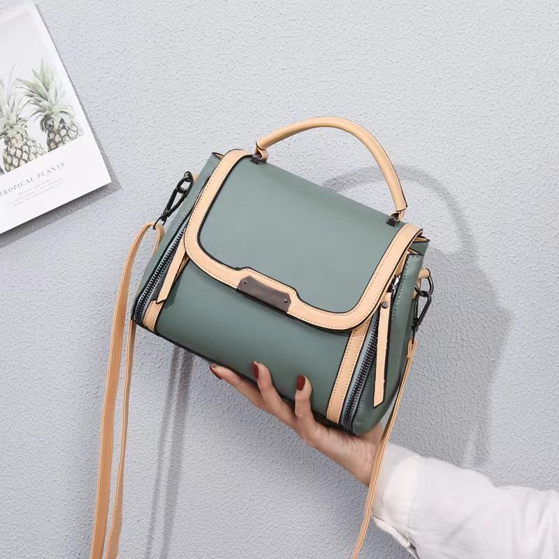 Green Contrast Handbag: Stylish, Versatile, Zip Closure, Adjustable Handle - Shop N Save