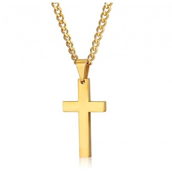 Jewelry Cross Necklace Chain for Men Women Stainless Steel - Golden