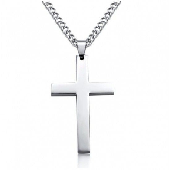 Jewelry Cross Necklace Chain for Men Women Stainless Steel - Silver