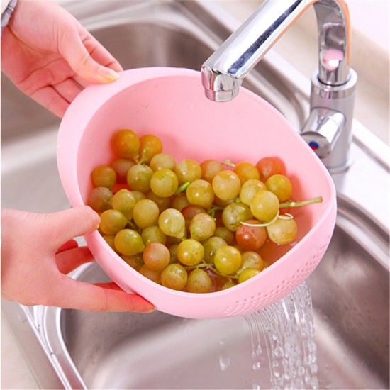 Kitchen Accessories Rice Fruit Drain Washing Bowl Basket - pink