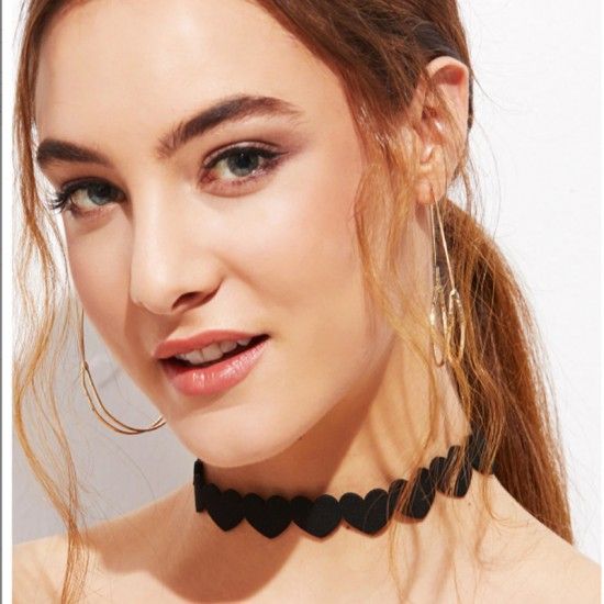 Velvet Peach Heart Necklace Velvet Black