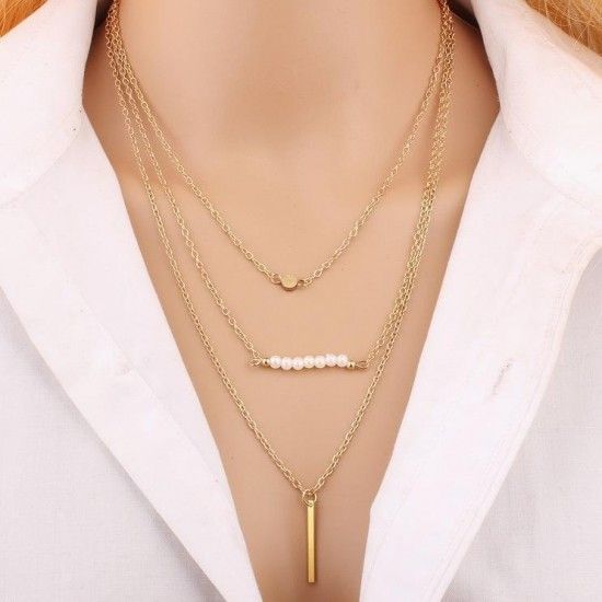 Multi-Layer Iron Pearl Necklace Double-Layer Necklace Jewelry Golden
