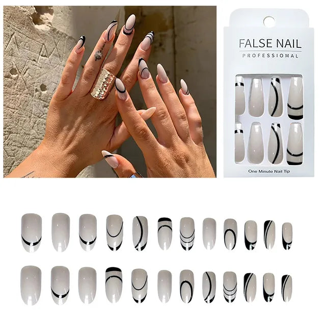 French Nail Covers: 3D Design, 24pc Press On Nails with Glue - Women - Shop N Save