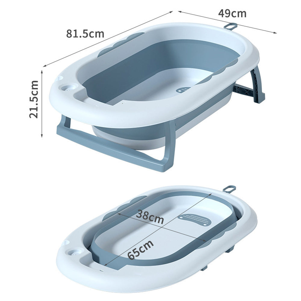 Portable Baby Bathtub - Large Foldable Newborn Infants Anti Slip Skid Proof Collapsible Baby Bath Tubs With Water Temperature Meter and Net and Shower for Kids New Born (L 82 - W 48 - H 32 CM) - Blue - Shop N Save