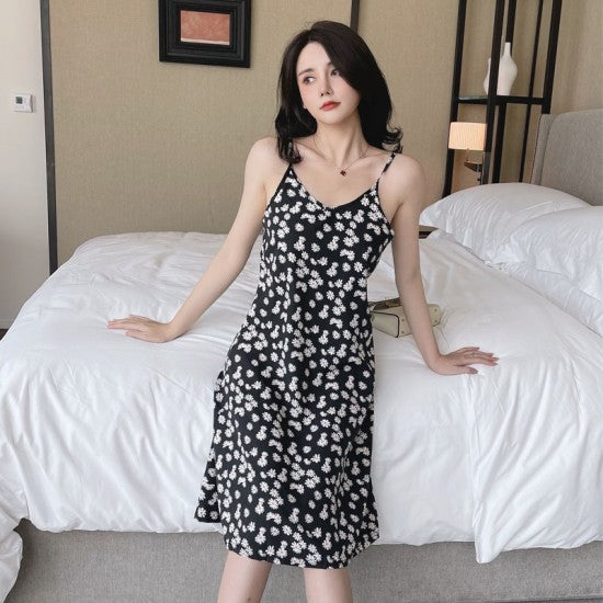 Women Floral Dress - Sling Short Backless Dress Fashion Casual Dress For Party Events Outdoor Beach - Black