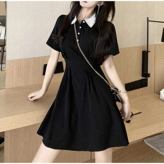 Women Skirt Dress - Women's Clothing Solid Color Soft Fabric Skirt Dress - Black