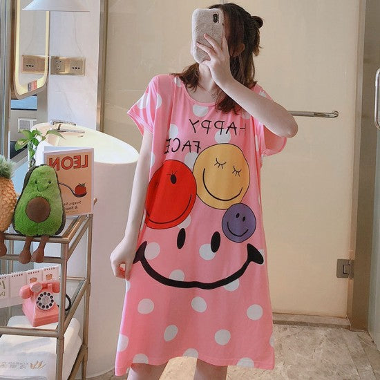 Nightgowns Short Sleeve Sweet Ruffles Lace Sleepwear smiley