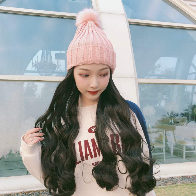 Cross-border foreign trade hat and wig in one natural fashion fluffy long curly hair Korean style hairstyle wig female long hair