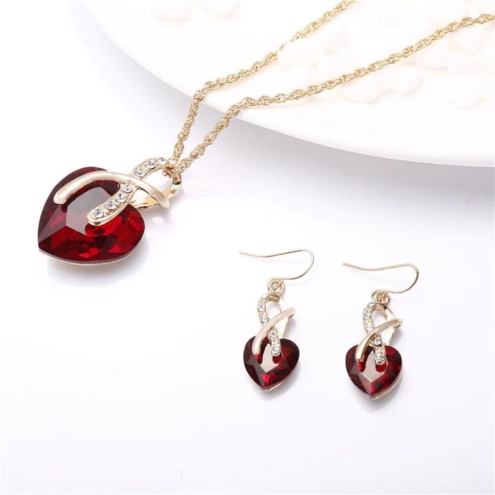 Red Heart Crystal Jewelry Set: Elegant Love for Special Occasions - Shop N Save