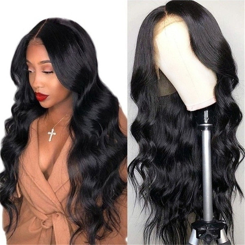 European & American Long Curly Hair Wig: African Black Large Wave