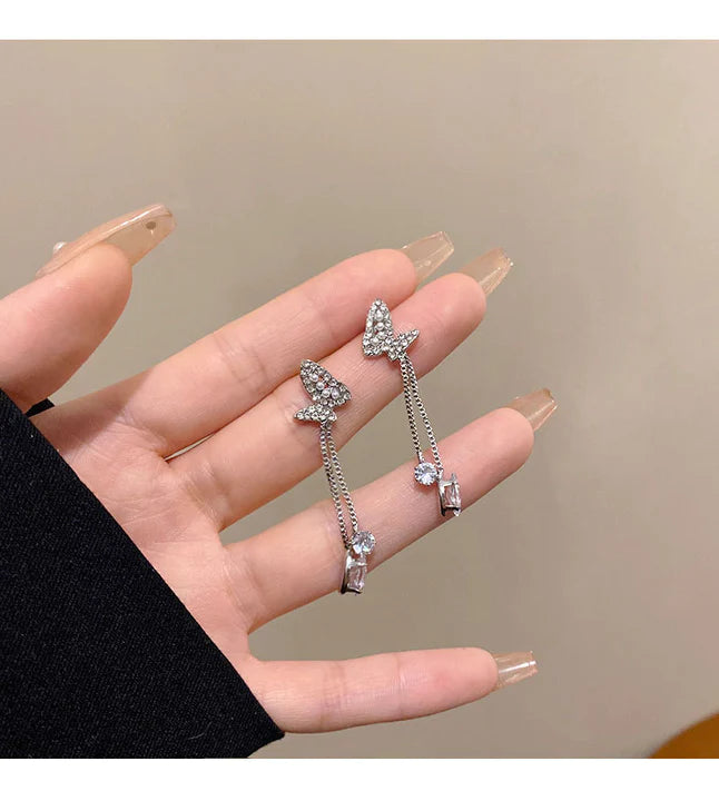 Crystal Patched Tassel Earrings Pair - Silver - Shop N Save