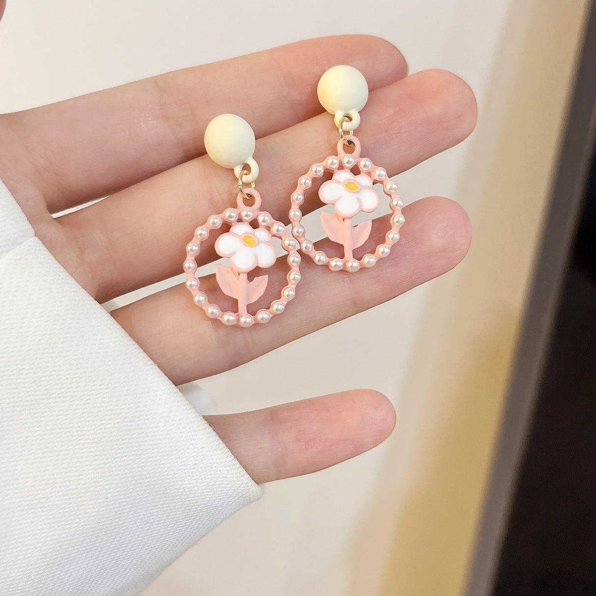 Pink Flower Earrings - Korean Style, Sweet Internet Celebrity Fashion - Shop N Save