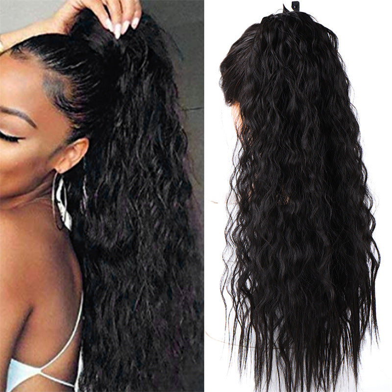 Wig European and American long Wavy ponytail hair fluffy corn perm ponytail wig African braid
