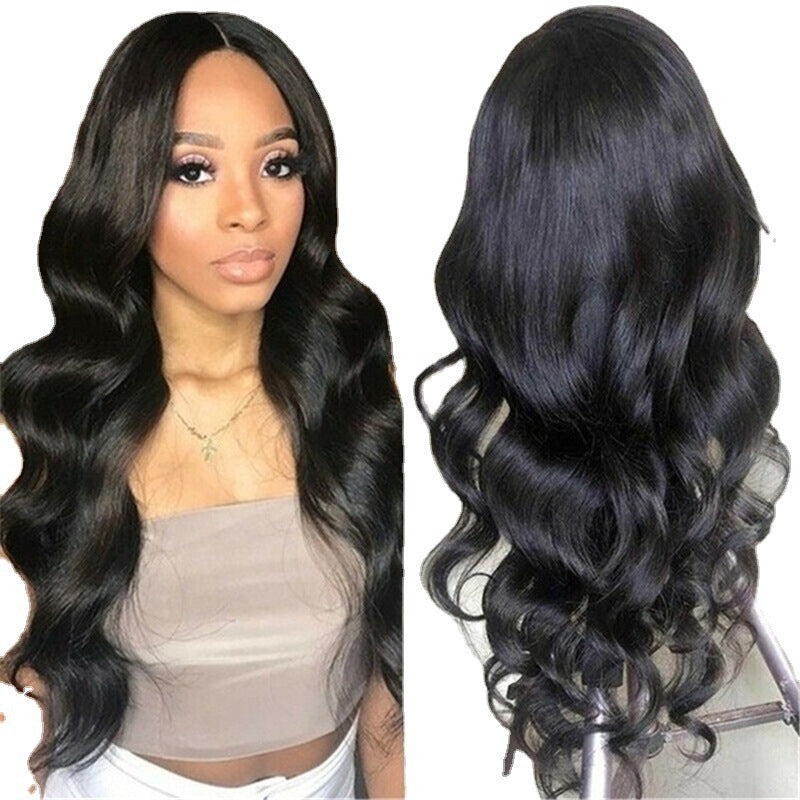 European & American Long Curly Hair Wig: African Black Large Wave