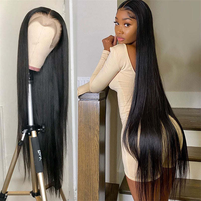 Long Straight Hair Front Lace African Women's Wigs - Chemical Fiber Headgear