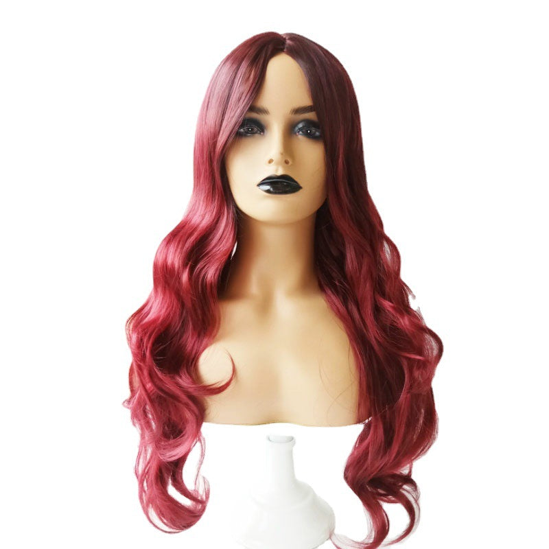 Wavy Long Hair Wig - Black & Gray Gradient T-Color European Fashion Headgear