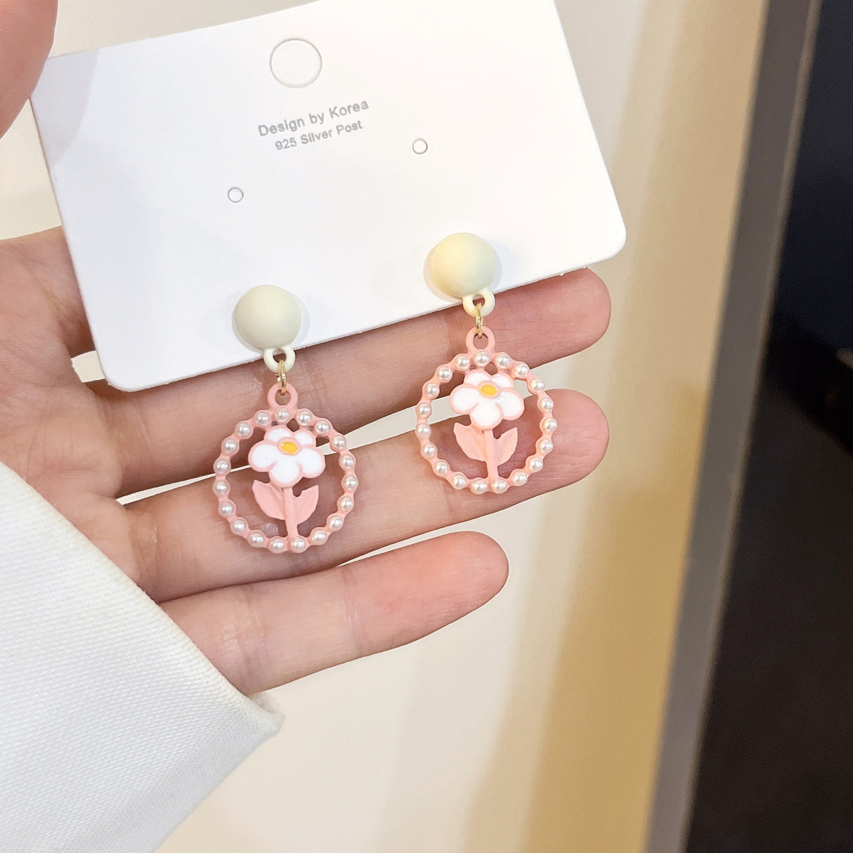 Pink Flower Earrings - Korean Style, Sweet Internet Celebrity Fashion - Shop N Save