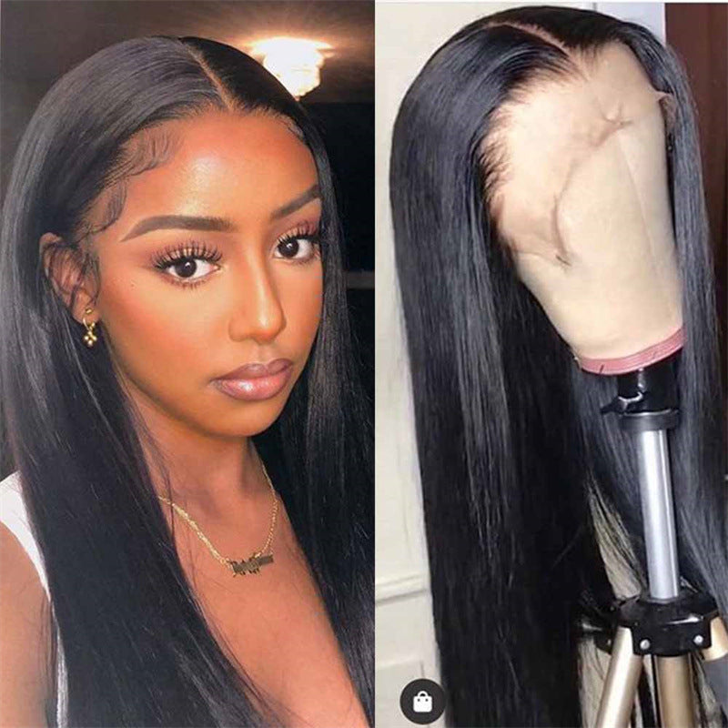 Long Straight Hair Front Lace African Women's Wigs - Chemical Fiber Headgear