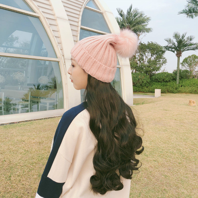 Cross-border foreign trade hat and wig in one natural fashion fluffy long curly hair Korean style hairstyle wig female long hair