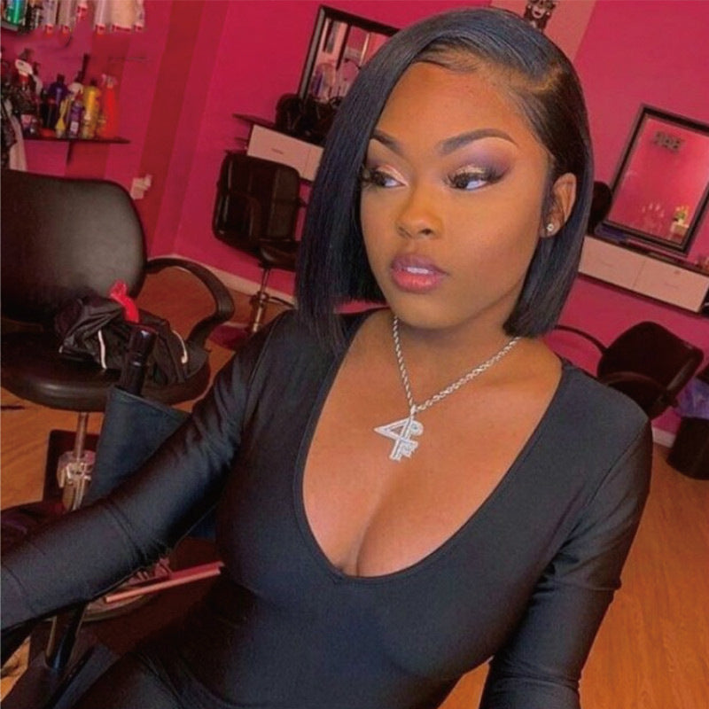 African Wig: Side Parting, Short Straight Bobo Head