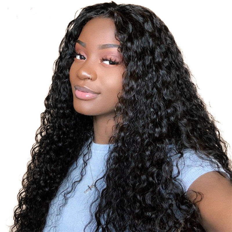 European & American Afro Wig: Black Medium-Parted Long Curly