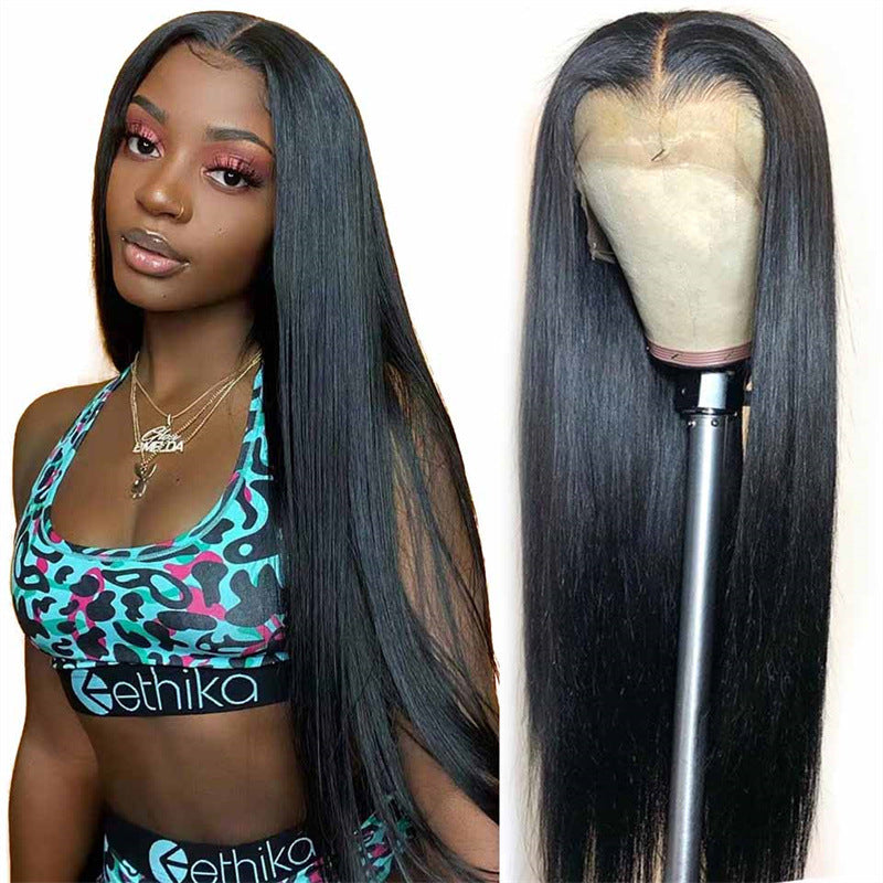 Long Straight Hair Front Lace African Women's Wigs - Chemical Fiber Headgear