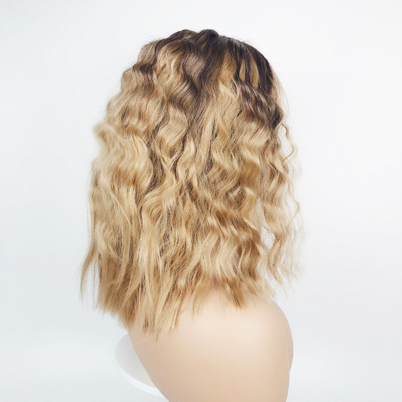 Wig for women with gradient color, medium and long, small curly hair, chemical fiber headgear, European and American short curly hair