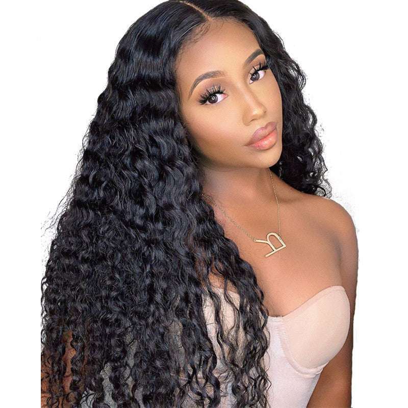 European & American Afro Wig: Black Medium-Parted Long Curly