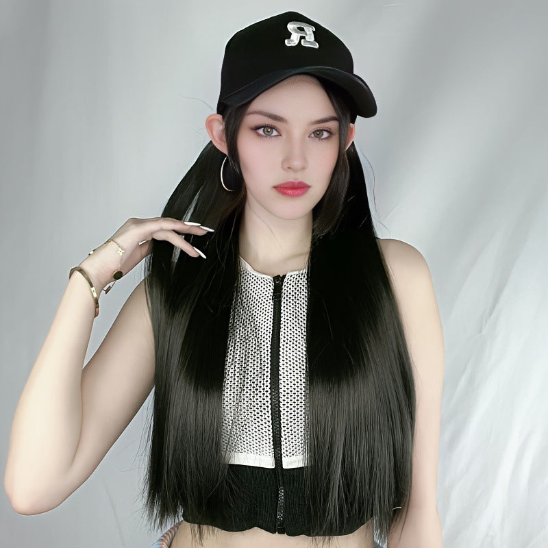 R Standard Peaked Cap Wig, Long Straight Hair, Integrated Fiber Headgear