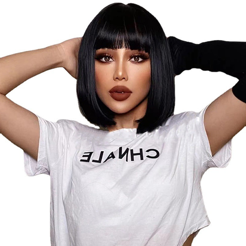 Black Bangs Wig - Short Straight Hair
