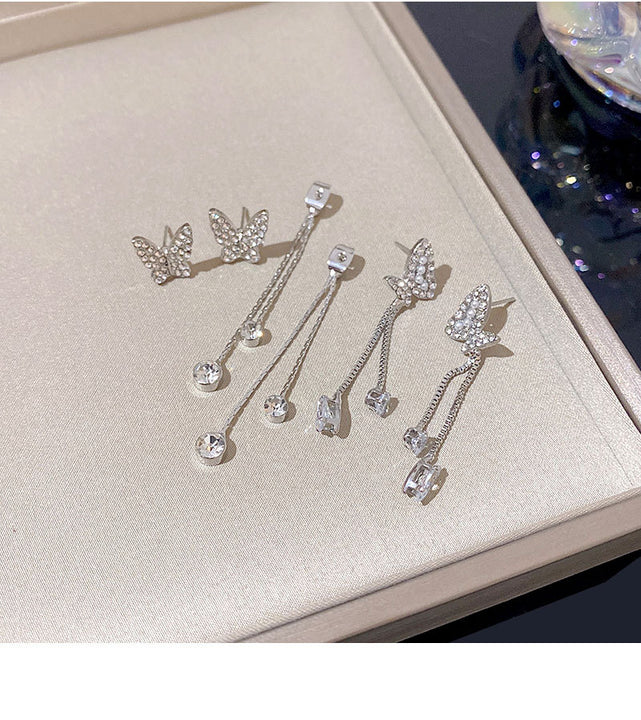 Crystal Patched Tassel Earrings Pair - Silver - Shop N Save