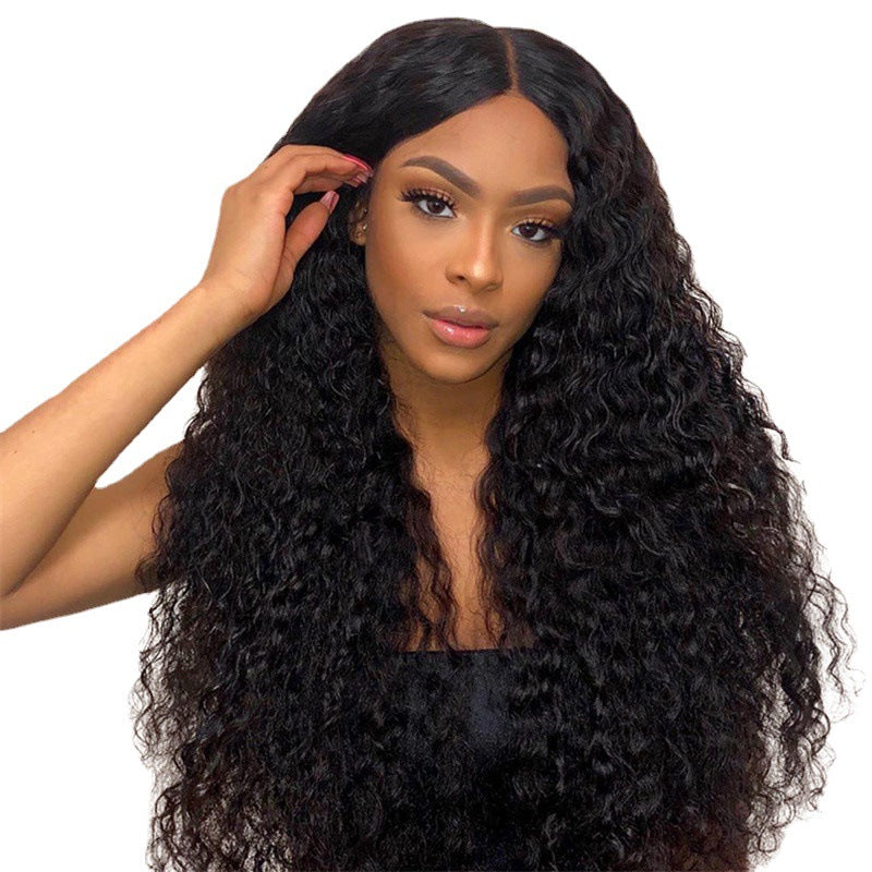 European & American Afro Wig: Black Medium-Parted Long Curly