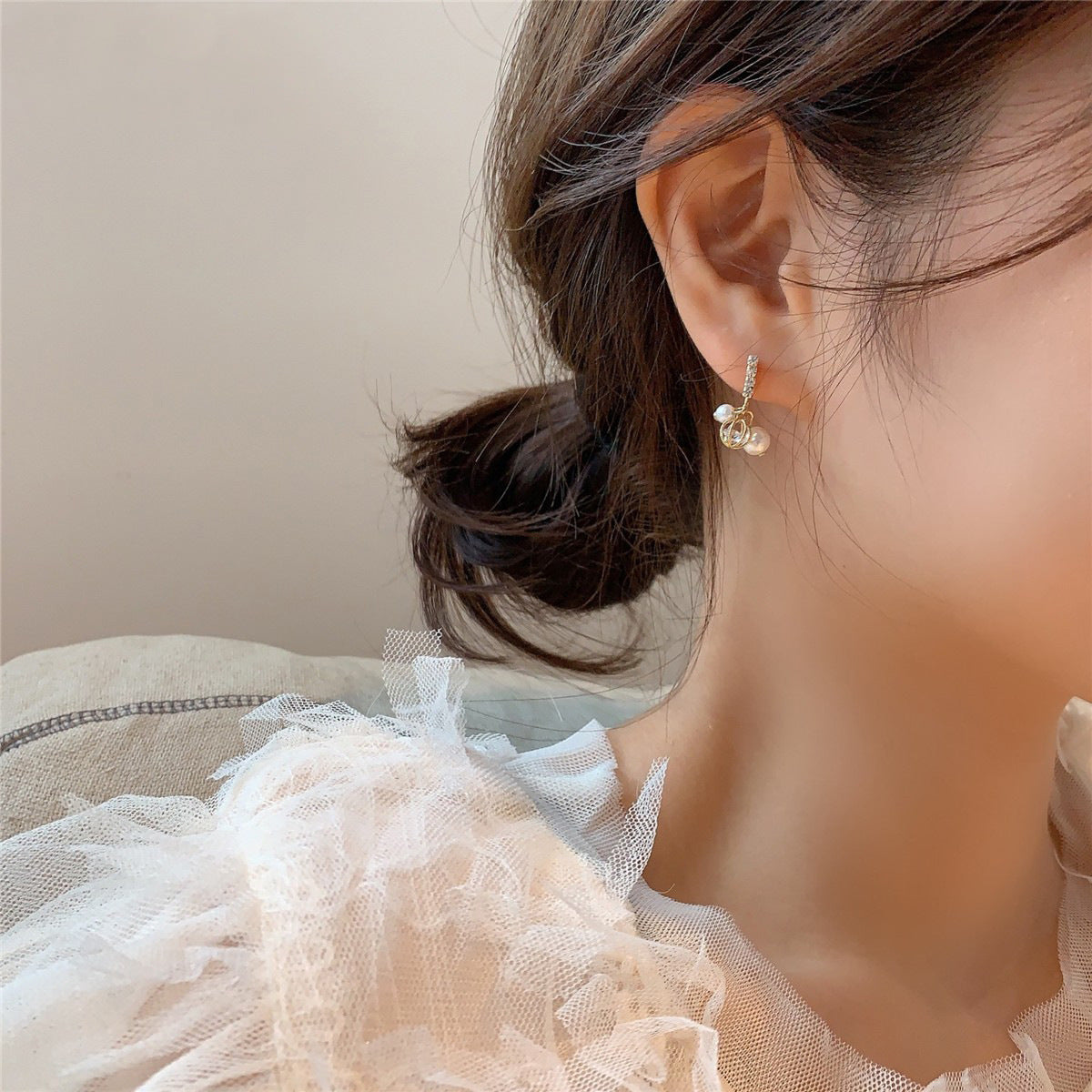 Dongdaemun Inspired Earrings - Rhinestone Pearl, Versatile Chic - Shop N Save