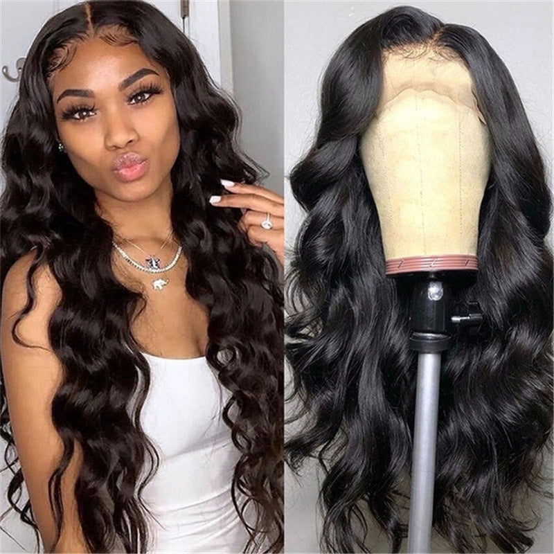 European & American Long Curly Hair Wig: African Black Large Wave