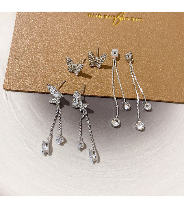 Crystal Patched Tassel Earrings Pair - Silver - Shop N Save