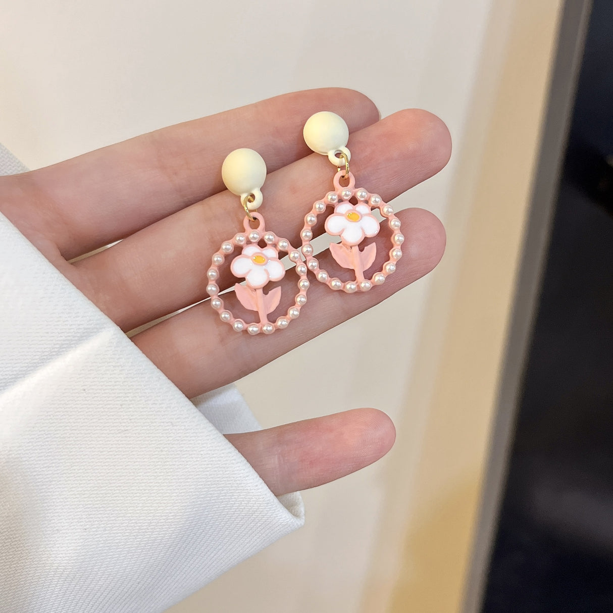 Pink Flower Earrings - Korean Style, Sweet Internet Celebrity Fashion - Shop N Save