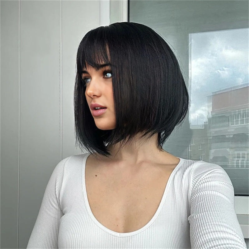 Short Straight Hair Wig - European & American Bangs