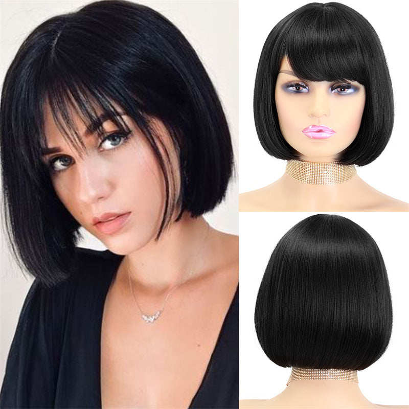 Black Bangs Wig - Short Straight Hair